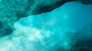 Aerial view of turquoise Caribbean water near Cancun