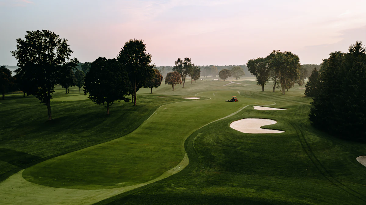 Golf course fairway surrounded by trees at dawn, near Cancun Country Club
