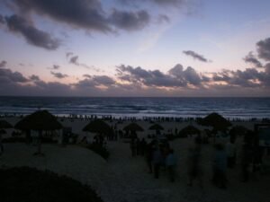 Beach and resort towers in the Cancun Hotel Zone
