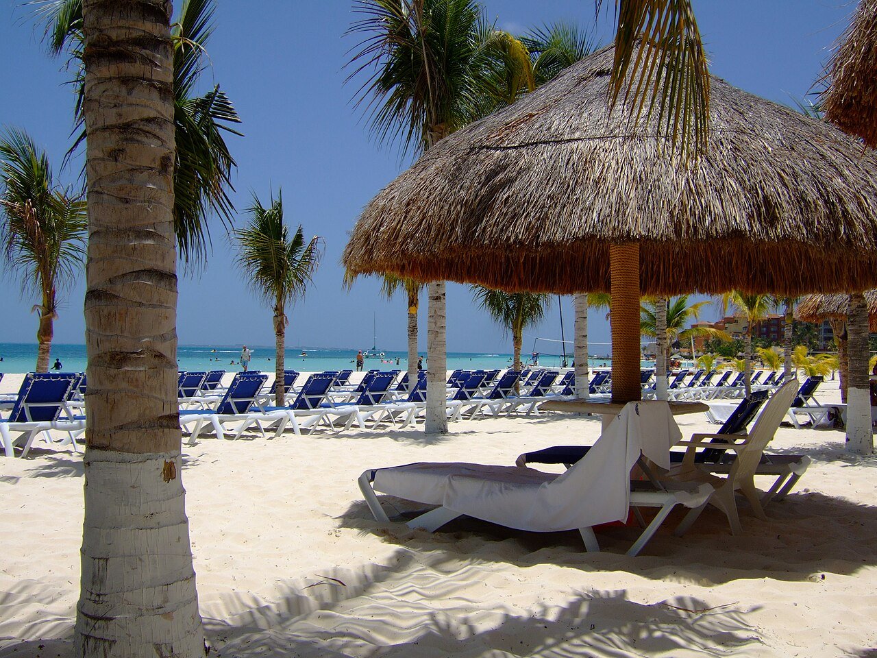 Resort pool area next to the beach in Cancun