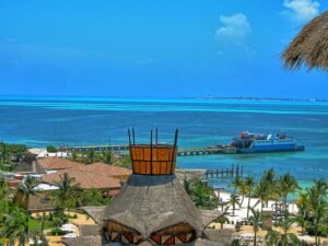 Coastline at Punta Sam, the ferry point on the Costa Mujeres mainland corridor near Cancún