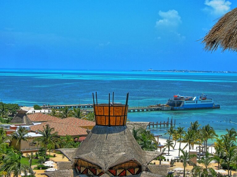 Coastline at Punta Sam, the ferry point on the Costa Mujeres mainland corridor near Cancún