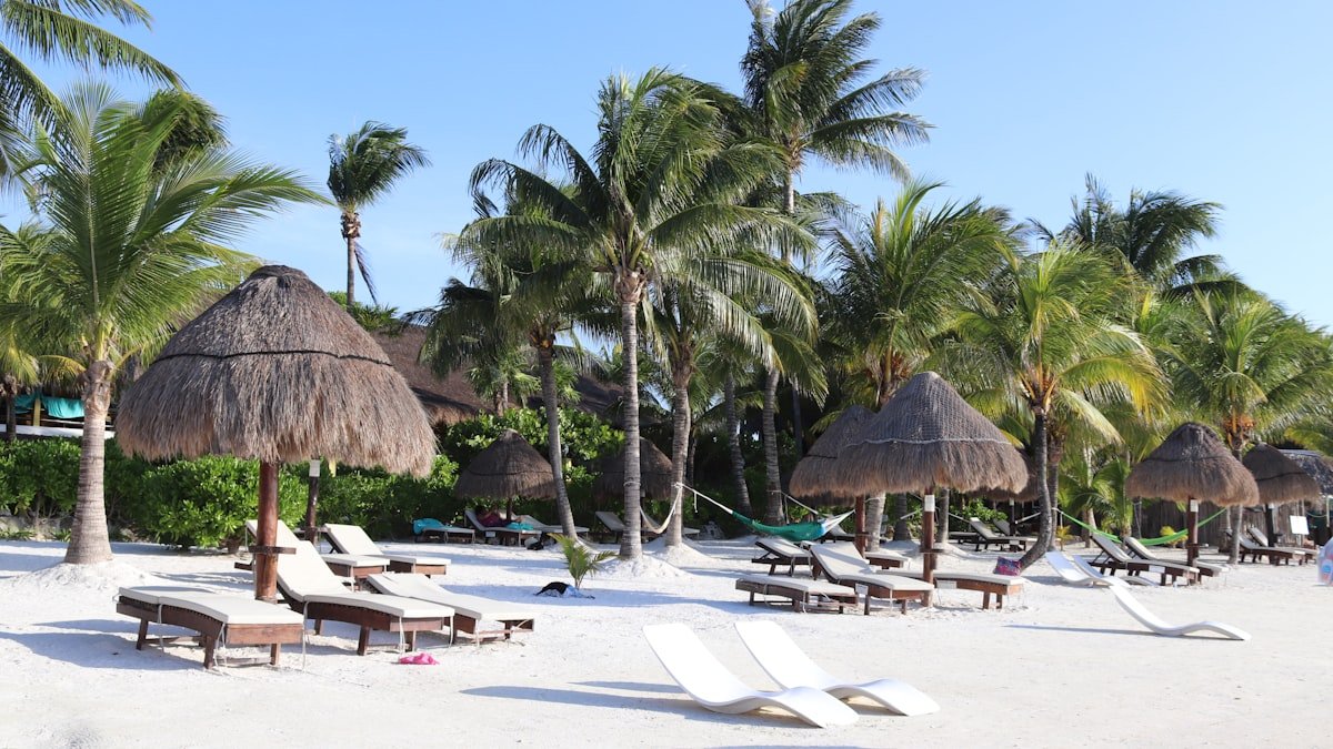 Nipa hut on a white sand beach in Isla Mujeres