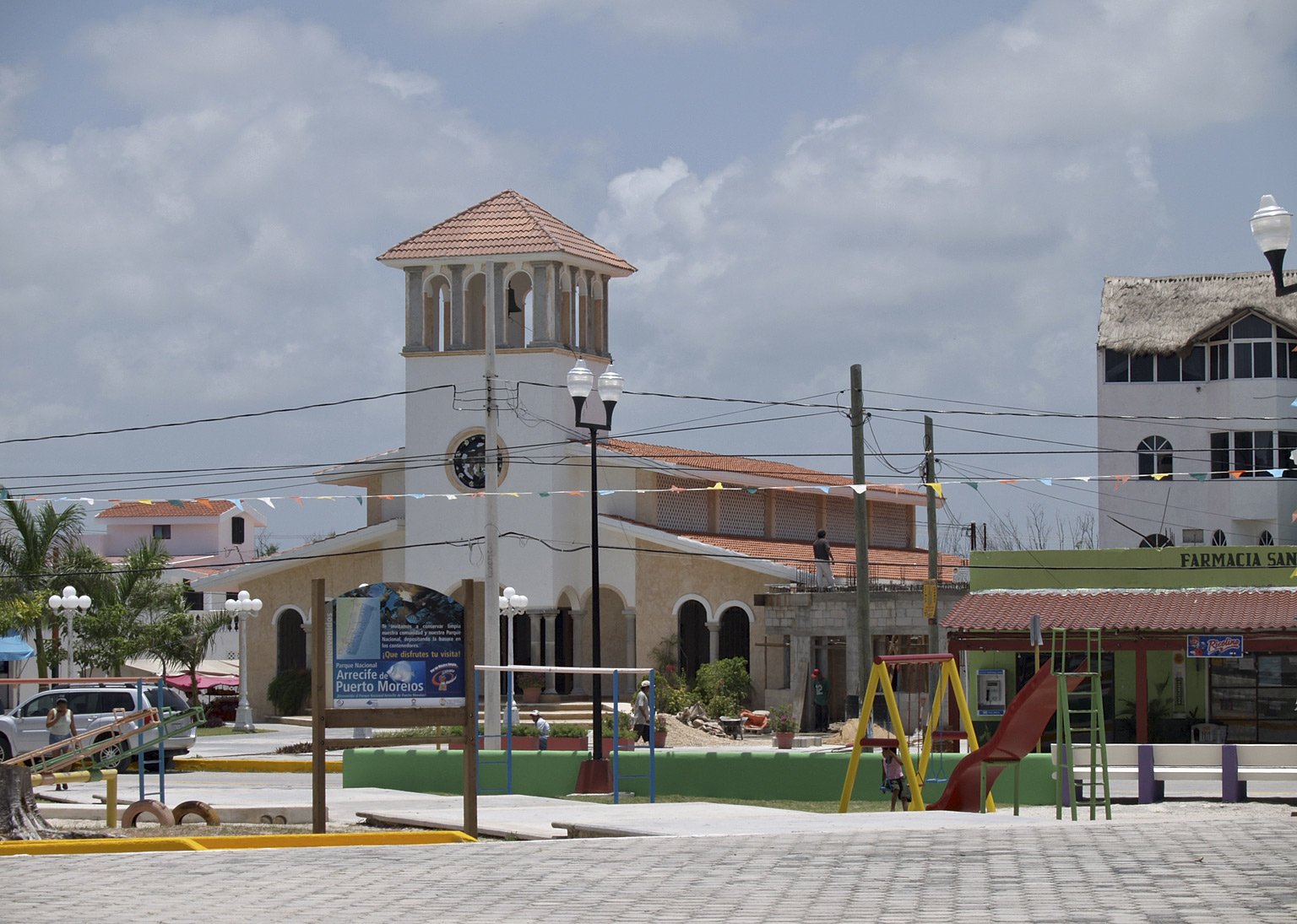 Plaza downtown center Puerto Morelos town square Quintana Roo Mexico