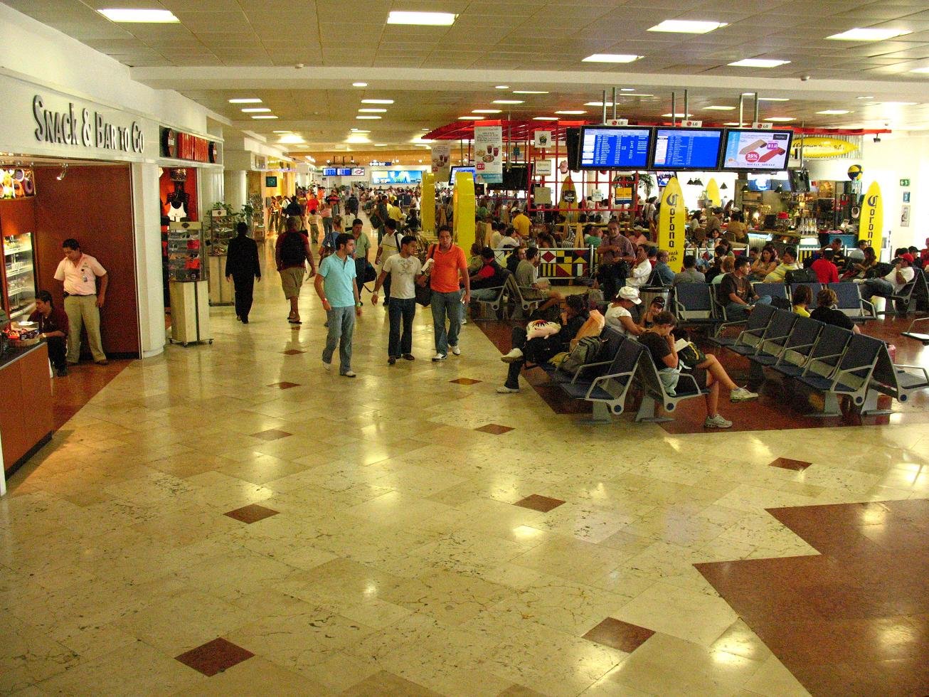 Interior of a departure lounge at Cancun International Airport, Quintana Roo, Mexico