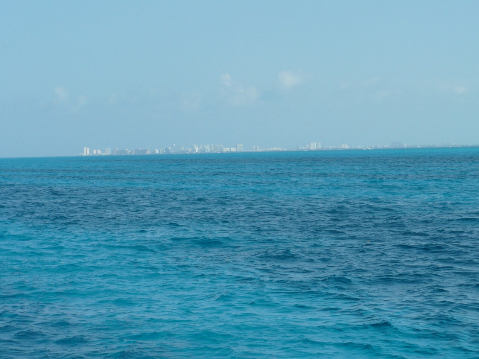 View of the Caribbean Sea with the Cancún Hotel Zone visible in the distance, Quintana Roo, Mexico