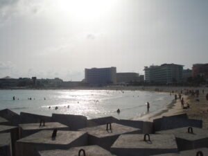 View of the Cancún Hotel Zone from Playa Forum, Quintana Roo, Mexico