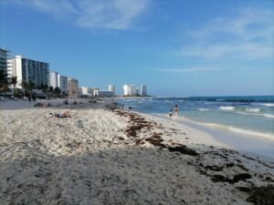 View of Playa Delfines and the hotels along Cancun's Hotel Zone
