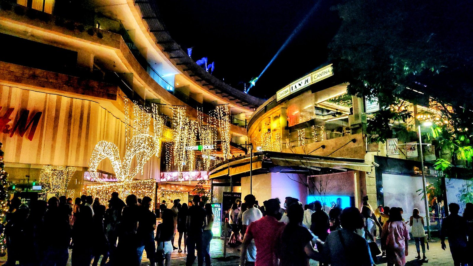 Crowded Quinta Avenida pedestrian street in Playa del Carmen on New Year's Eve, high season