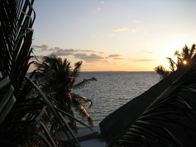 Sunrise over the water near Hacienda Punta Sam in the Playa Mujeres corridor, Quintana Roo, Mexico