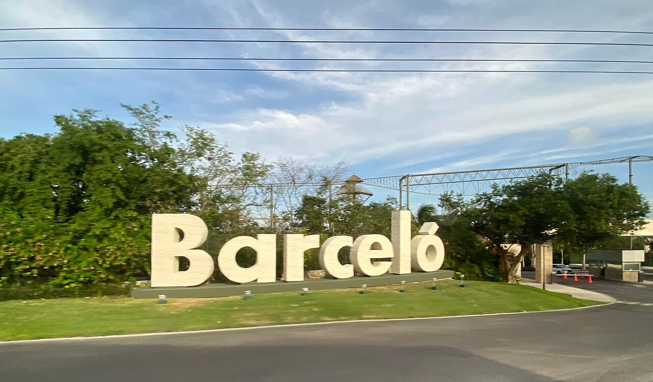 Barceló resort entrance sign beside Highway 307 in the Riviera Maya, Quintana Roo