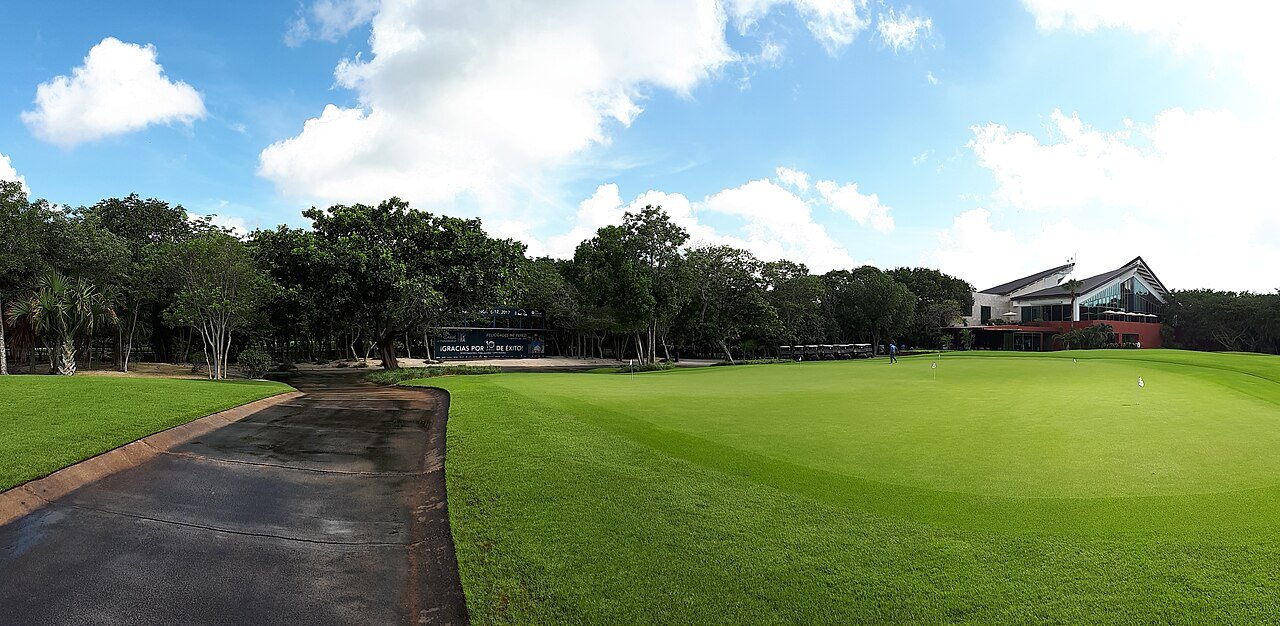 Practice greens at El Camaleón golf course in Mayakoba, Riviera Maya