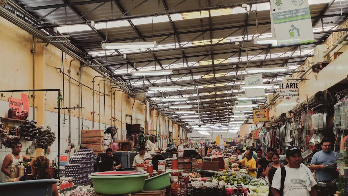 Shoppers and stalls inside the city market in Mérida, Yucatán